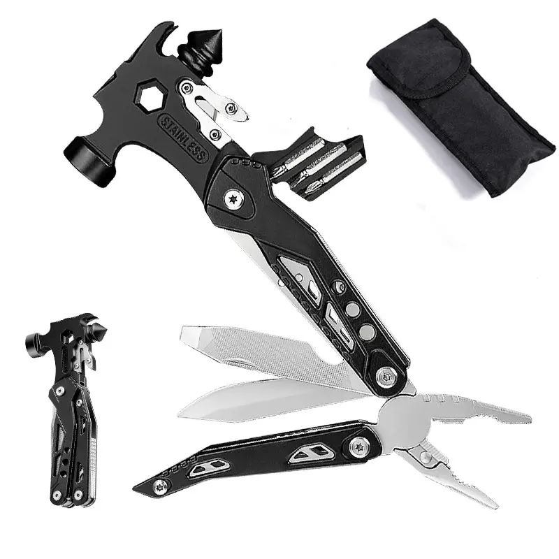VerveWave 16-in-1 Multifunctional Toolkit - Camping Accessory, EDC Outdoor Gadget, EDC Survival Equipment, Emergency Survival Kit Supplies with Hammer, Pliers, Knife for Camping, Hiking, Ideal Gift for Men, Durable Outdoor Tool