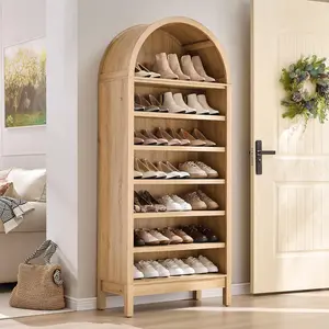 71" Arched Shoe Cabinet with Adjustable Tiers – Space-Saving Shoe Storage Organizer for Entryway, Hallway, Living Room & Mudroom, Freestanding Tall Wooden Shoe Rack