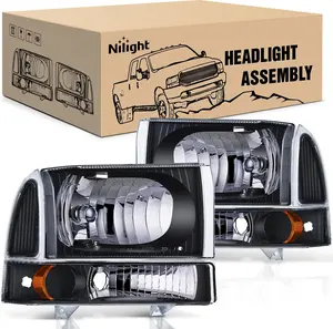 Nilight Headlight Assembly Replacement 1999 2000 2001 2002 2003 2004 F250 F350 F450 F550 Super Duty Black Housing Amber Corner Clear Lens,Headlights Assembly,4 Pack