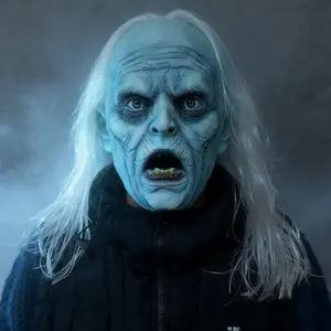 Frozen Ice Zombie Mask, Bald Scary Old Man Design, Creepy Spooky Haunted House Apparition Halloween Costume Accessory for Adults