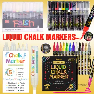 Liquid Chalk Set Color/ 8/12 Colors Available 3-6mm Reversible Dual Tip Round/sloped Square Water-Based Erasable Bright Colored Multi-Scene Use Liquid Chalk Markers Multiple Sizes Reversible Tips