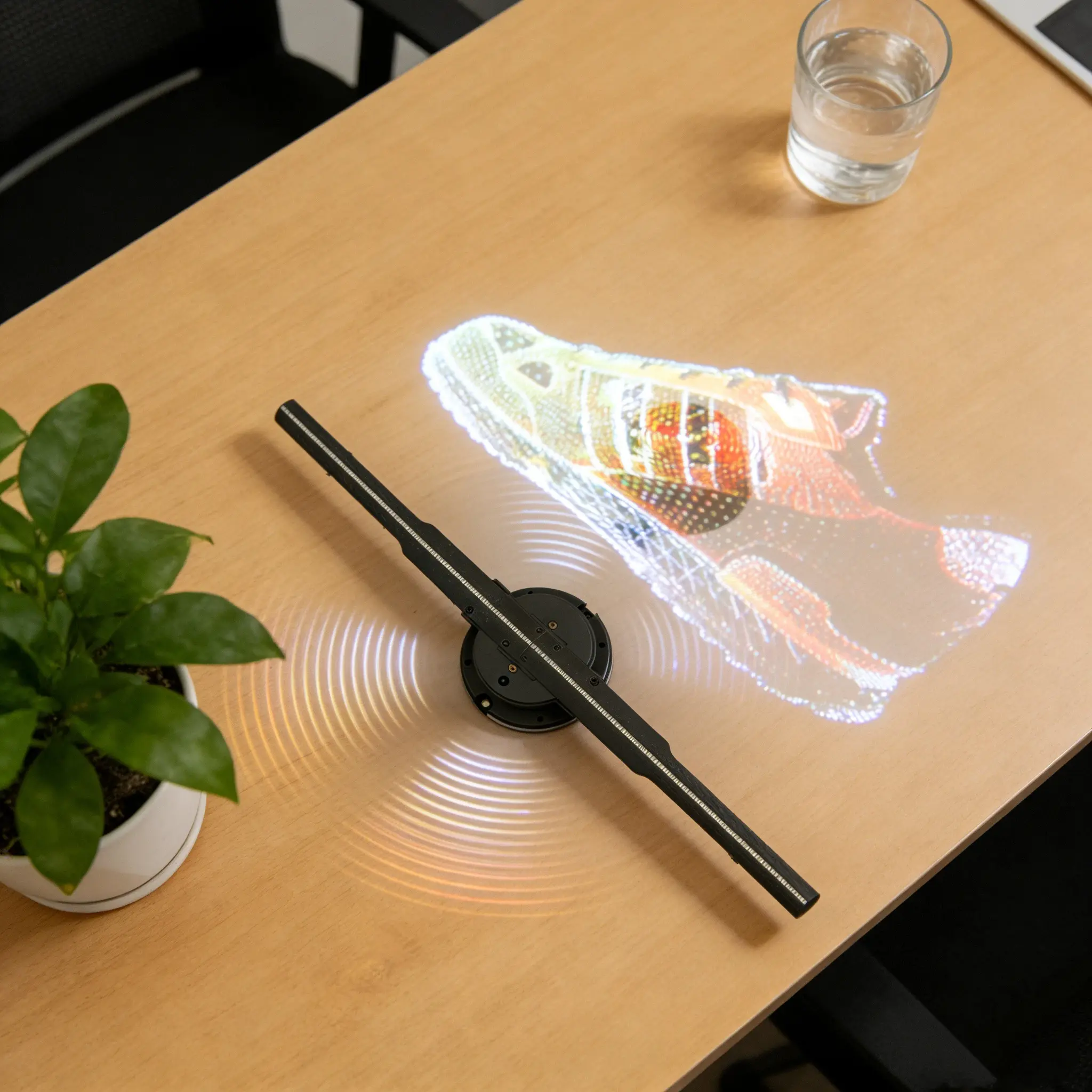 CNCEST Black 16.3-Inch 3D LED Holographic Fan Projector, 3D Illusion Floating Image Display, 1024x640 Resolution, WiFi+App & Remote Control, Adjustable Settings, MP4 Support, Ideal for Malls, Exhibitions
