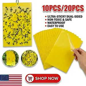 10/20 PCS Dual-Sided Yellow Sticky Traps - Plant-Safe, Insect-Repelling Bug Trap for Multi-Insect Fly Control, Non-Toxic Glue Boards for Fungus Gnats, Whiteflies, Aphids, Chemical-Free Pest Control for Moths & Mold Prevention, Bug Trap Multi-Insect, Plant