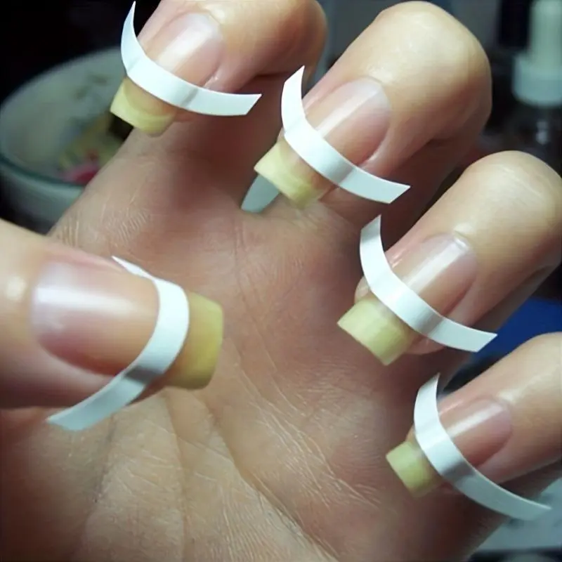 1set French Manicure Nail Art Stickers Strips: Self-Adhesive Nail Sticker Tips for Manicure Decoration - Moon Shape Design, White