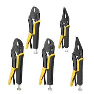 AIRAJ 5-Piece Stainless Steel Locking Pliers Set-7/9/10 inch Jaw Pliers & 6.5/9 inch Long Nose Pliers-Chrome-Vanadium  - Ergonomic Handles - Quick Release Lever - Ideal for Sheet Metal Bending and Flattening Carbon Steel gifts  for  father