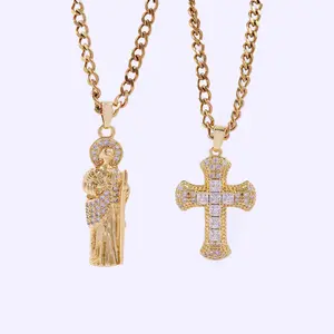 2pcs/set of Necklace San Judas Tadeo Chain Jesus Necklace,Jewelry Charms Cuban Link Chain Necklace,Jewelry Gift For Your Lover
