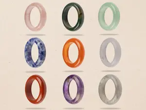 Healing Crystal Rings, Natural Stone Solid Bands, Jewelry Gifts, Energy Crystals, Minimalist Rings, US Sizes 7–10, 18 Natural Crystals