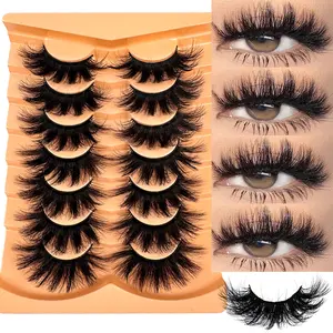 7 Pairs Russian Curl Classic Cat Eye Mink False Eyelashes, Natural DD Curl Fluffy Lashes, Cross Dramatic Volume Extensions, Handmade Look, Handmade Quality, Synthetic Fibre