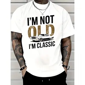 Men's "I'm Not Old, I Am Classic" Pattern T-shirt-Soft Cotton, Casual Crew Neck, Short Sleeve, Vintage Car Print-Durable and Breathable, Suitable for Casual Wear