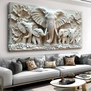 2d Flat Wooden Frame Elephant Relief Wall ArtDecoration, Elephant Painting Contemporary Art, African Animal CanvasMural, Suitable For Living Room, Bedroom, Kitchen, Bathroom Wall ArtDecoration, Thickness Of 1.5 Inches, Perfect Holiday Gift