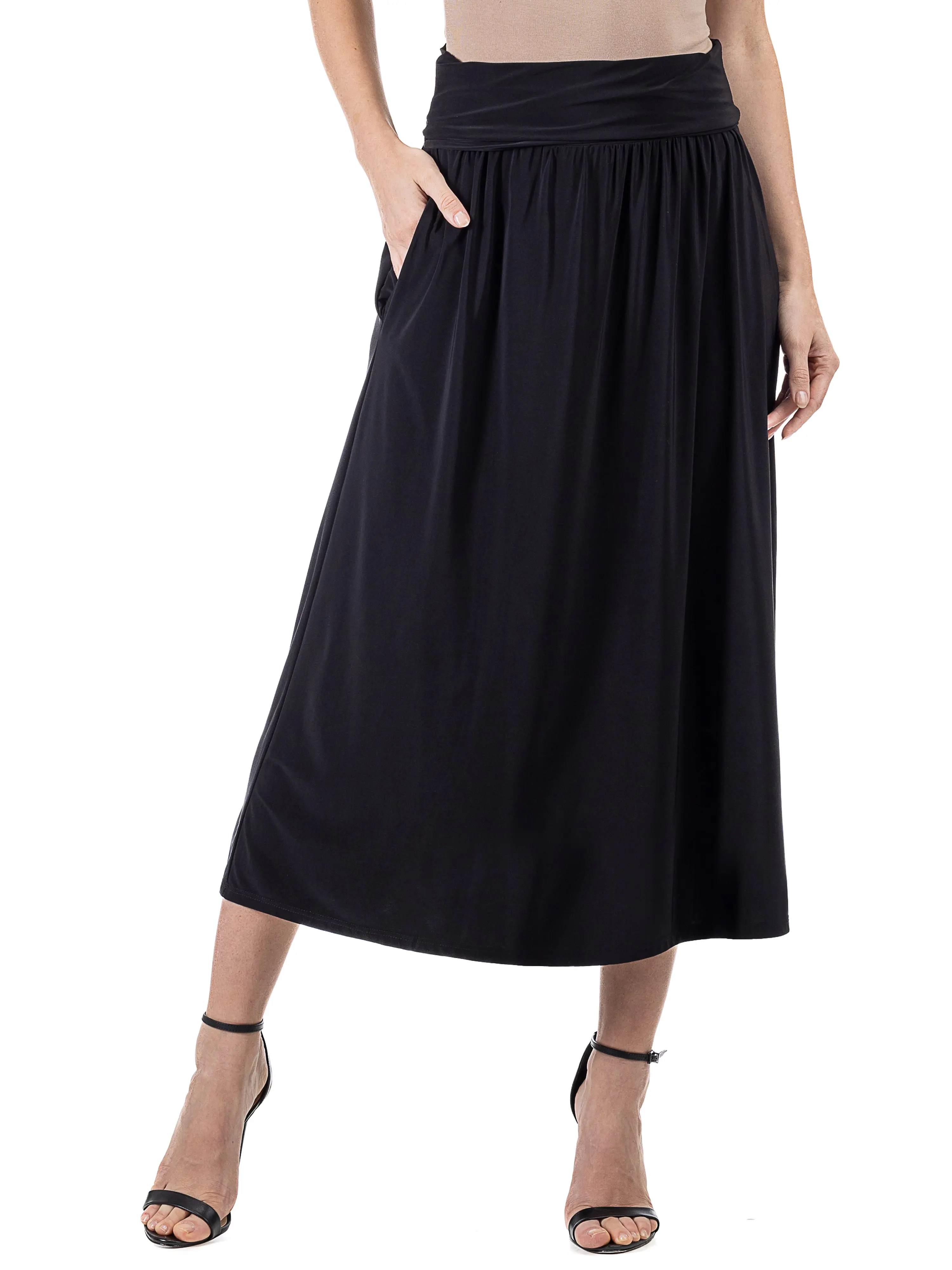 Essential Womens Pocket Foldover Maxi Skirt