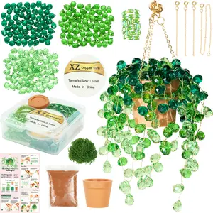 Beaded Plants Kit, Green Beads Leaf Glass Flowers for Succulent Plant Lover Jewelry Making DIY Craft Gifts Colorful Dangling Charms Sun Catchers Window Home Décor