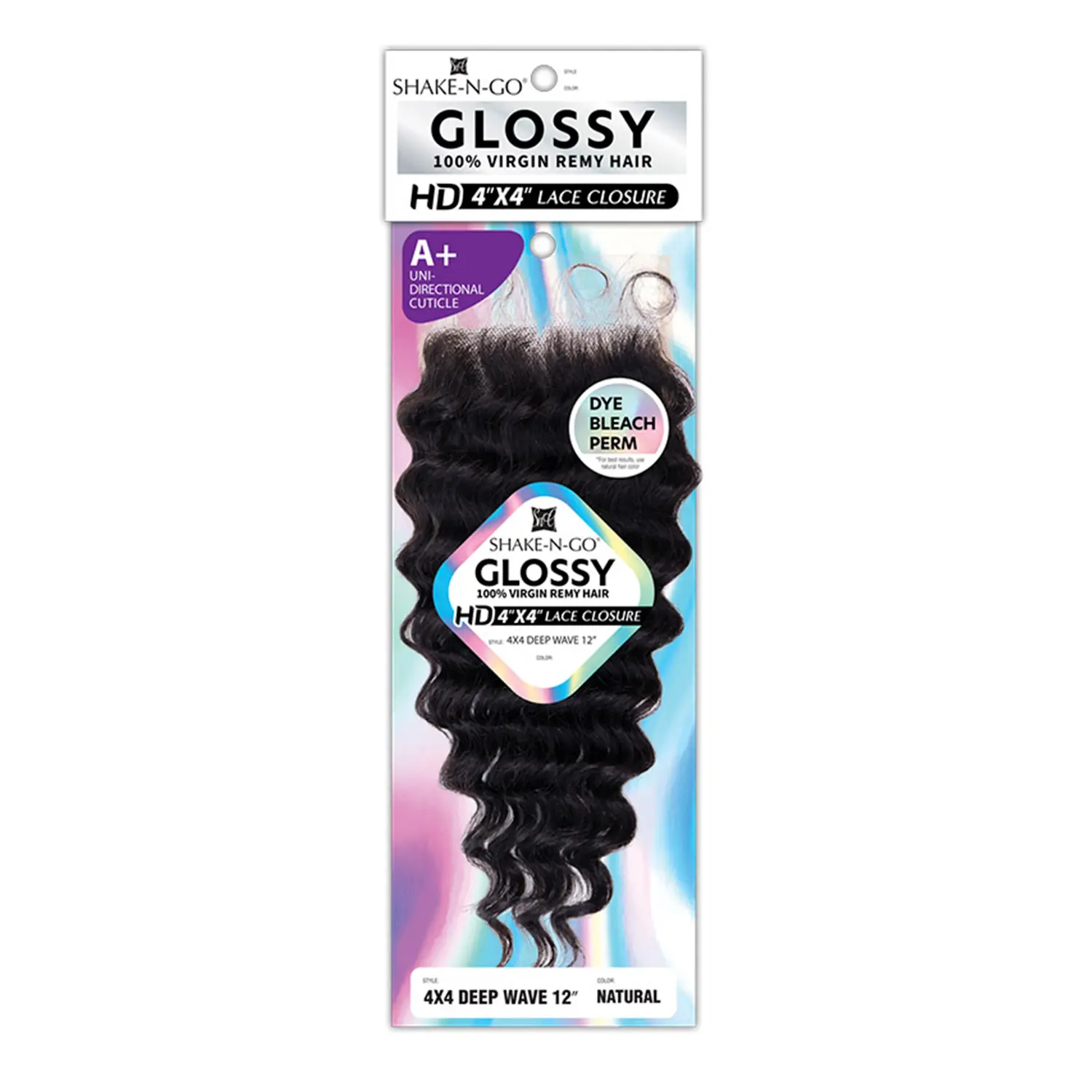 Shake-N-Go Virgin Remy Hair Glossy HD Lace Closure 4X4 Deep Wave 12"