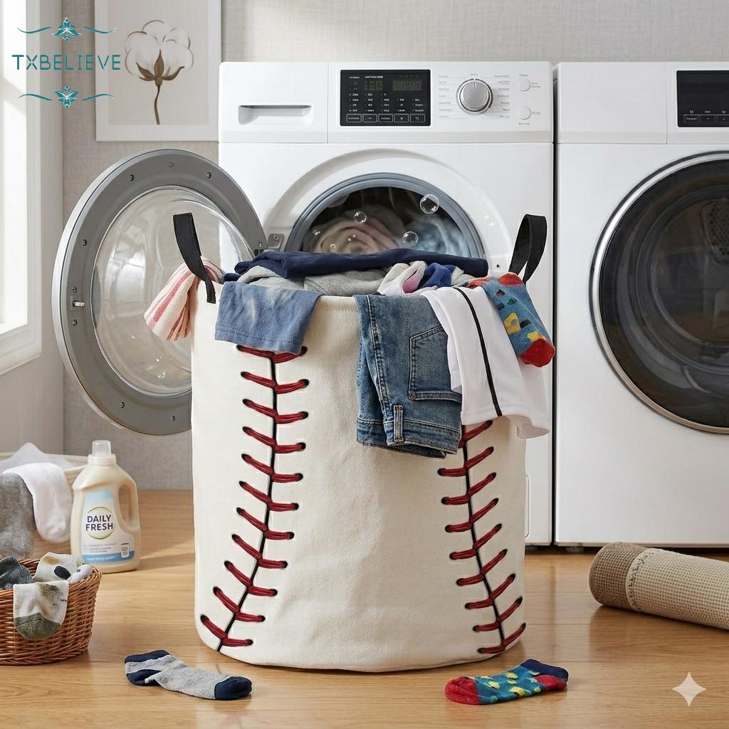 Kids Laundry Basket — Baseball/Astronaut-Themed Hamper for Dirty Clothes | Foldable, Waterproof Canvas Storage Bin for Boys | Cute Laundry Hamper & Gift Basket (Baseball Style / Astronaut Style)