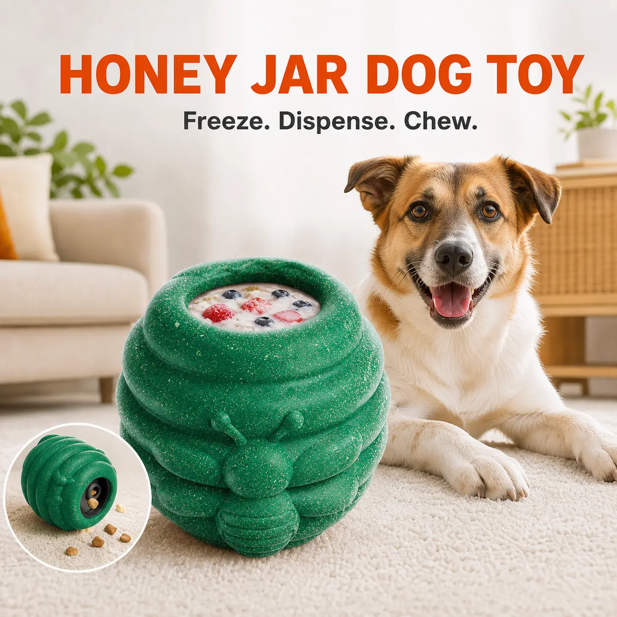 Honey Jar Dog Enrichment Toy, Freezable Lick Bowl & Treat Dispenser, Chew-Resistant Puzzle Toy with 2 Detachable Cups for Dogs campingessentials
