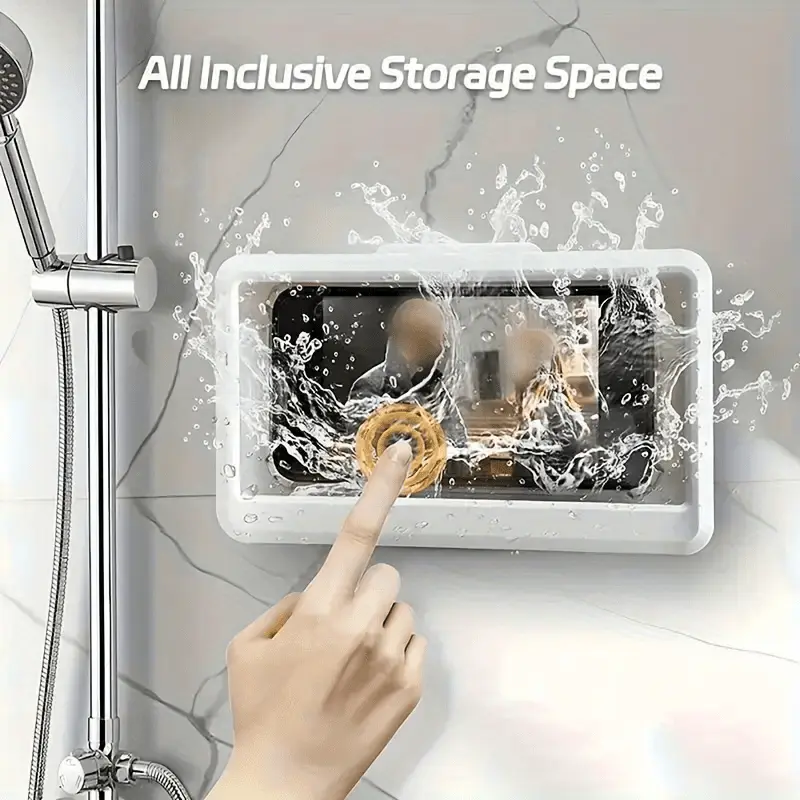 Waterproof Shower Phone Mount, 360° Rotatable Retractable Adjustable Phone Holder Accessory for Smartphone & Cellphone - Anti-Fog, for Watching TV, Listening to Music, Kitchen Protection