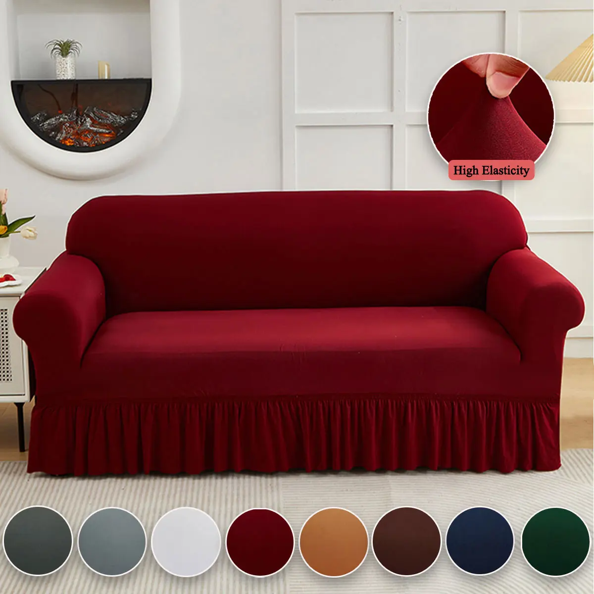 1PC Solid Color Elastic All-Inclusive Sofa Cover, Soft Breathable Modern Dustproof Non-Slip All-Seasons Protector, Universal for 1/2/3/4-Seat Sofas for Home Living Room Decoration, Couch Cover for Sofa.