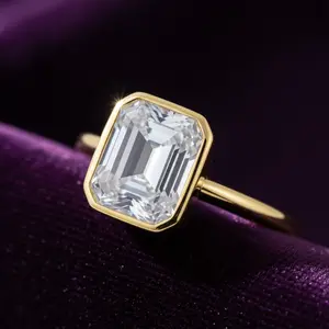 Celestial Emerald-Cut Bezel Moissanite Ring