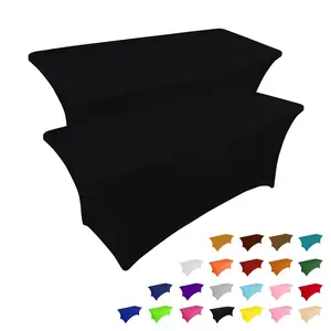 Two 6-foot Rectangular Tablecloths Black Stretch Spandex Washable for Parties Weddings Banquets Festivals