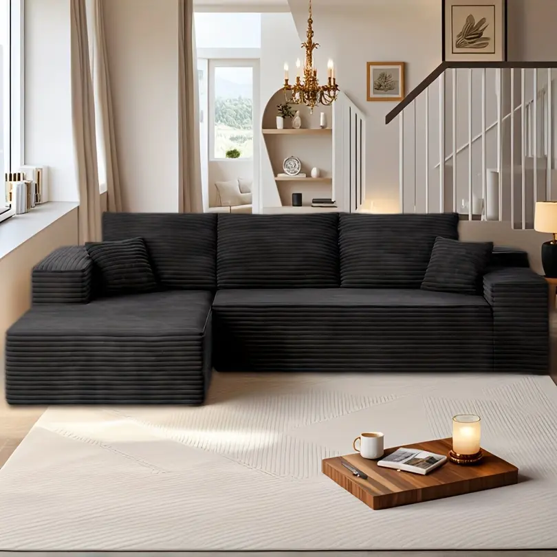 2-Package Shipping 106" Oversized Boneless L-Shaped Modular Sectional Sofa, Pre-Assembled Living Room Couch, Modern Upholstered Sofa with Chaise, Deep Seat & Comfy Soft Cushions, Furniture
