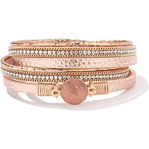 Boho Wrap Bracelets Leather Cuff Bracelet Bohemian Jewelry Resin Stone Leather Necklace with Clasp for Women