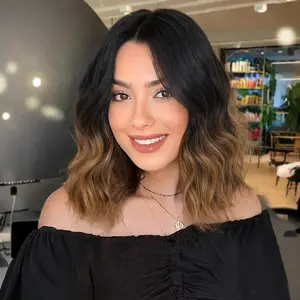 [AISI HAIR]Short Wavy Wig for Women Ombre Brown Lace Hairline Wig Bob Style Synthetic Heat Resistant - Natural Appearance for Everyday Hairstyle 14 Inch