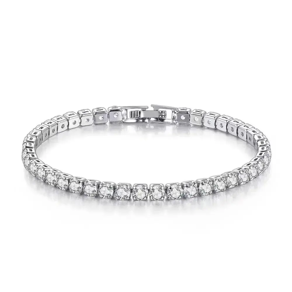 4mm  Tennis Chain Round Cubic Zirconia Diamond Cuban Link  for Women  Silver Color 6.7/7.5 Inch bracelet men Exquisite Bracelet Fashion Bracelet