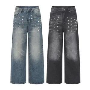 Inflation-themed viral studded wide-leg jeans for men | Y2K streetwear baggy denim fathersdaygift