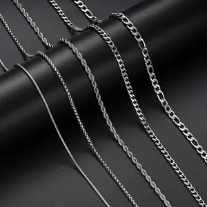 Hermah 5 Piece Set 1.5/2/3/5mm Round Snake Box Rope Cuban Figaro Necklace For Men Women Link Chain Stainless Steel Necklace Fashion Jewelry Sets