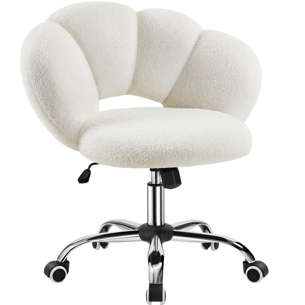 Yaheetech Modern Boucle Upholstered Swivel Desk Chair, Rolling Makeup Vanity Chair with Cloud-Shaped Backrest, Adjustable Seat Height for Bedroom Home Office, Swivel Chair,dorm essentials,home decor