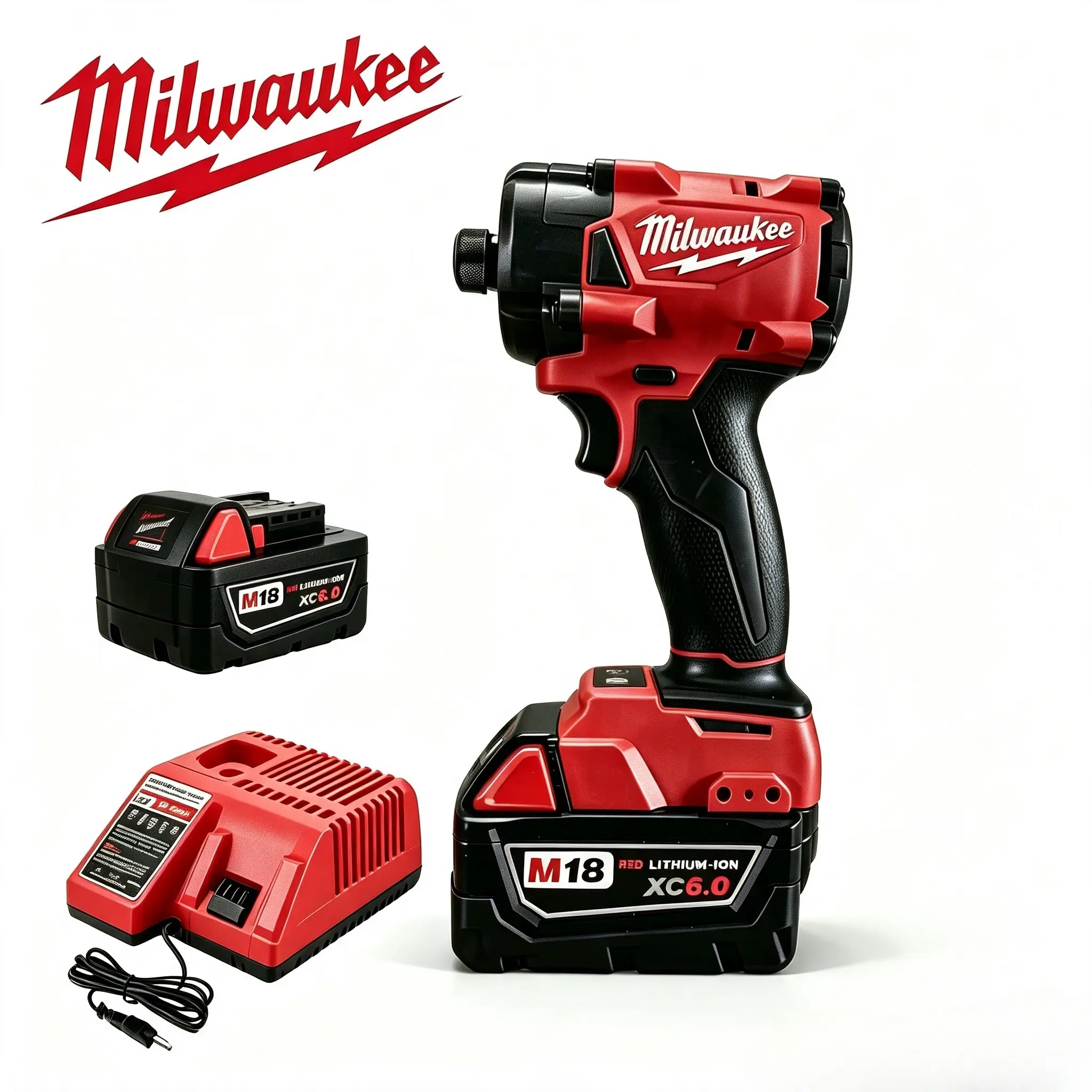 Milwaukee M18 18V 1/4"-Hex Cordless Impact Driver FID3, 300N.m Max Torque, 0-3000 RPM, 0-2600 IPM, Red Lithium-Ion XC6.0 Battery Power Tool for Deck Screwing, Cabinet Assembly set