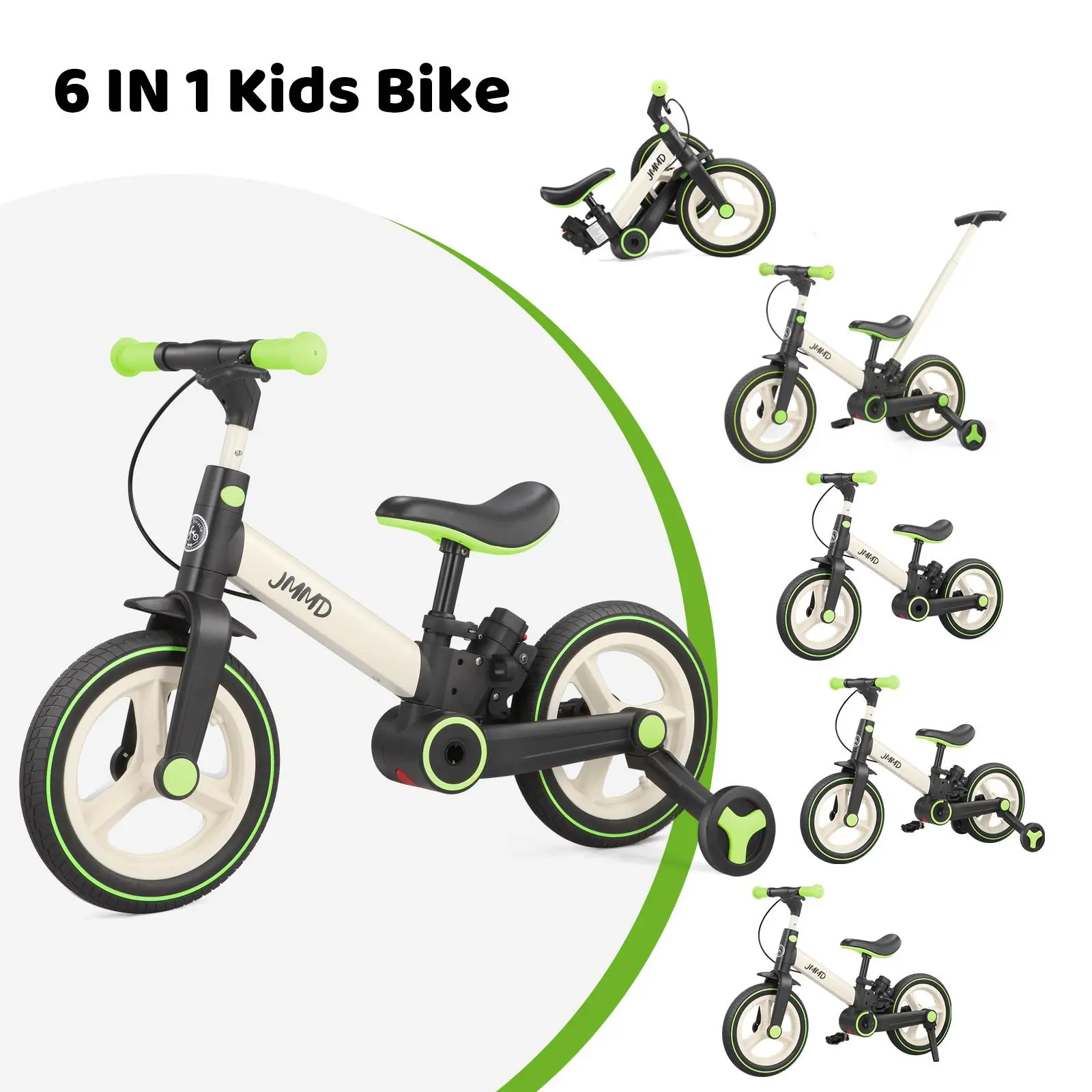 【Restock Sale】JMMD Toddler Tricycle - 6-Mode Foldable Steel Frame Kids' Balance Bike with Pedals, Training Wheels, Push Handle, Brakes, Kickstand, Adjustable Seat Height for 18-60M Unisex Babies Outdoor Play First Birthday Ride-On Toy