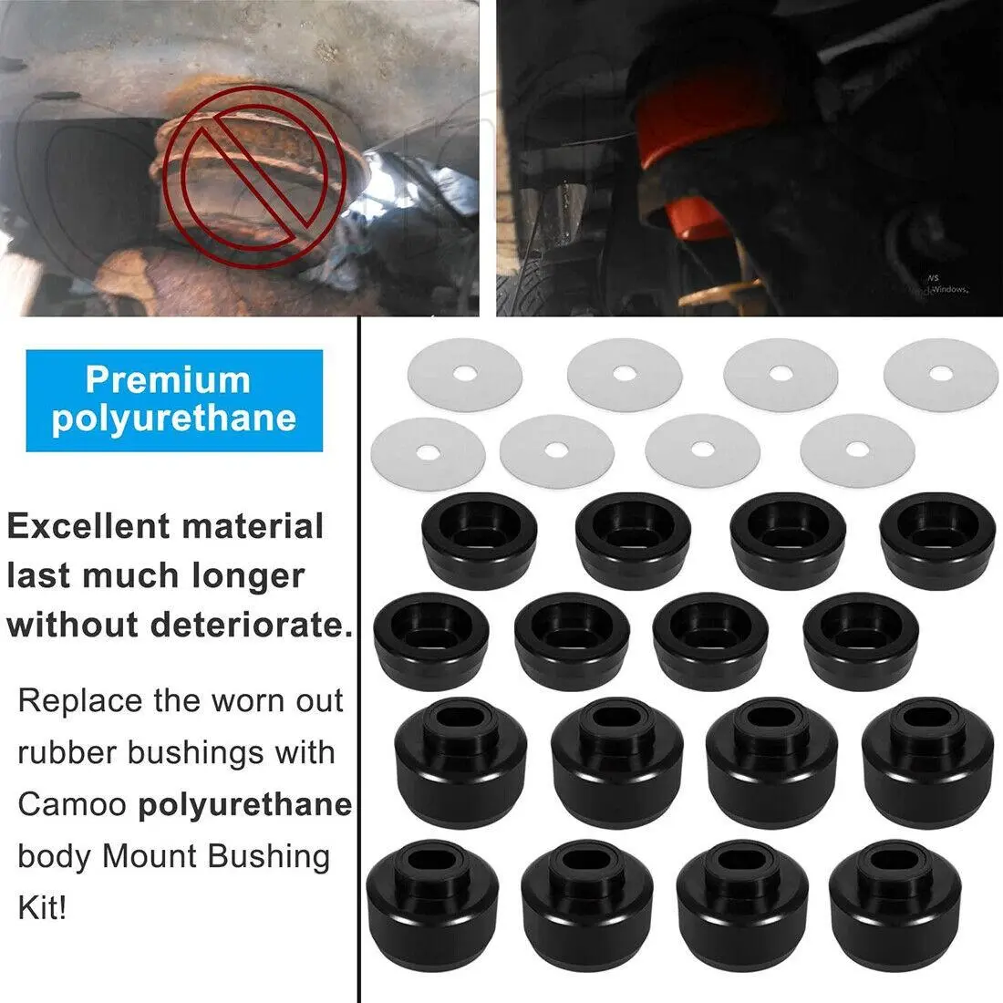 7-141 Premium Polyurethane Body & Cab Mount Bushing Kit - Body Mount Bushings for 99-14 Silverado Sierra 1500 2500 2/4WD, Replace Worn Parts, Boost Shock Absorption