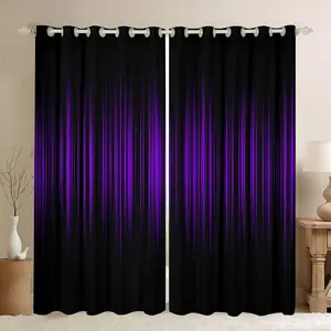 Purple and Black Darkening Drapes, Abstract Ombre Blackout Curtains, Gradient Purple Lines Window Curtains, Purple Black Gradient Window Treatments