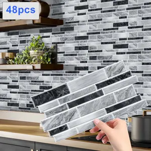 FLOLEOPA Peel-and-Stick Wall Decals, Marble Pattern Stickers, Waterproof, Oil-Resistant, Heat-Resistant Ideal for Kitchen, Bathroom, Dining Room, School, Office, and Home Decor 48-Piece Set, Approx. 1mm Thickness Per Sheet