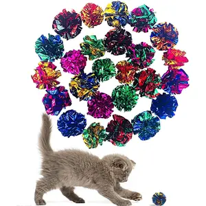20 Pcs Cat Crinkle Toy Ball 2.5inch Mylar Cat Pounce Chase Toys Colorful Paper Ball Chase Training Activity for Cats Kittens