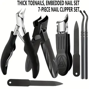 7pcs Nail Clipper Set Specifically Designed for Seniors and Men - Features An Angled Curved Blade, Splash Guard, Long Handle, Includes A Nail File, Professional Pedicure Tools, Halloween Gift, for Toenail& Foot Clean