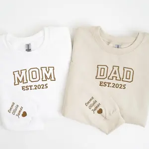 Mom and Dad Embroidered Sweatshirt Set, Custom Matching Crewnecks, Father’s Day, Couples Sweatshirt, Personalized Gift for