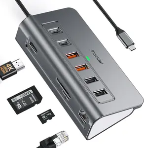 USB C Hub Ethernet,10-in-1 USB C Docking Station with 4K@6Hz HDMI,1Gbps Ethernet, PD 100W,Type C & 2 USB A 3.2 10Gbps, 2 USB A 2.0, SD/TF, Aluminum USB Hub for Laptop,PC, iPhone 16/15,Mac