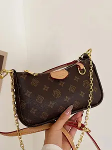 Women's Fashion Bag, Vintage Print Chain, Fashionable Patterned Bag, Small Square Bag, Shoulder Bag, Crossbody Bag, Daily Bag, Leather Satchel