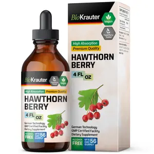 BioKrauter Hawthorn Berry Tincture 4 FL OZ Organic Vegan Supplement for Cardiovascular Support High Absorption Premium Quality German Technology GMP Certified Facility