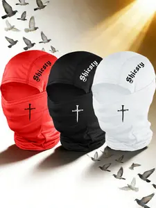 3pcs/2pcs/1pc Unisex Cross and Letter Balaclava Mask Neck Gaiter Headwear Breathable Ski Mask for Men Women Outdoor Sports Hiking Fishing Commuting Suitable for Daily Wear