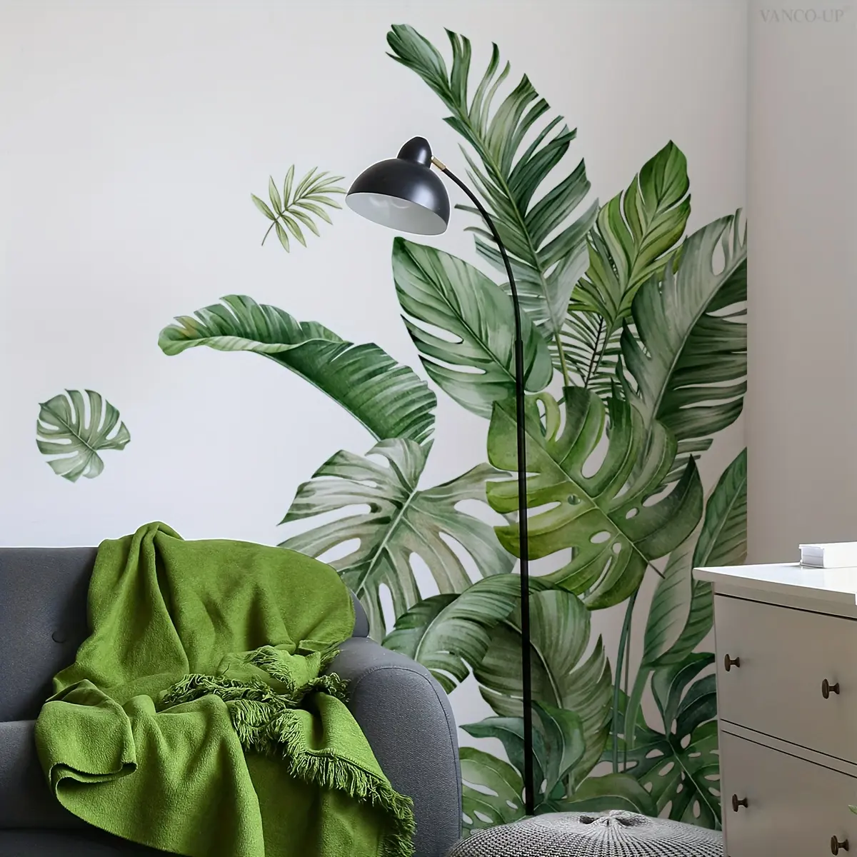 A set (30*90cm*2pcs) of tropical leaf wall stickers for bedroom, living room, bathroom background wall, wall sticker for beautification and decoration Home Decor Decorative Decal M13630 Decorative Wall Sticker
