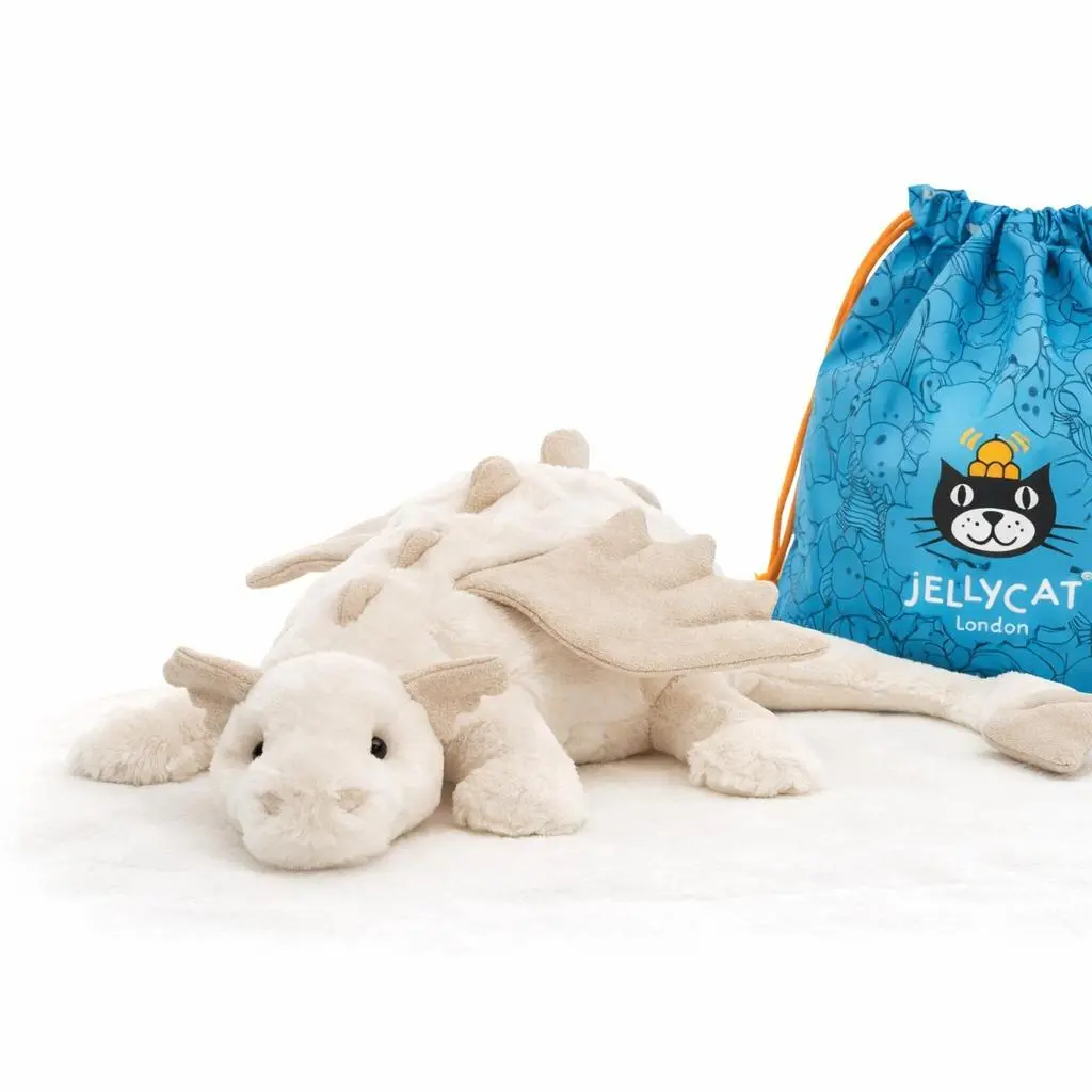 Jellycat Snow Dragon Plush Toy with Gift Box – Soft White Winged Dragon Stuffed Animal, Birthday Gift for Kids, Adults & Collectors