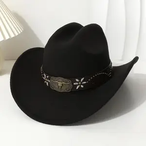 1pc Western Cowboy Hat with Embossed Bull Headband, 100% Polyester Lightweight Woven Denim Cap for Outdoor Activities, Hand Washable - No Feathers, Cowboy Accessories