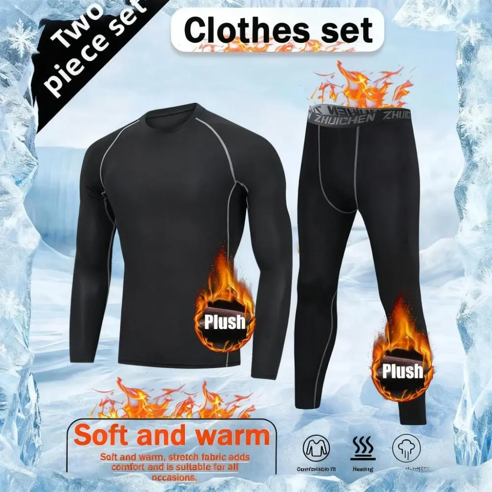Women's 2-Piece Polyester Thermal Underwear Set - Fleece-Lined, Compression Fit Base Layer for Warmth, Winter Sports, Activewear, Two Piece Set
