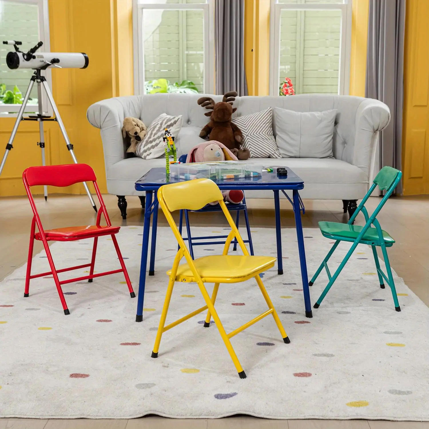 Homy Casa 5pcs Folding Dining Set, Vibrant Multi-Color Dining Table And Dining Chairs for Play, Dining, Or Craft Spaces, Not for Adult
