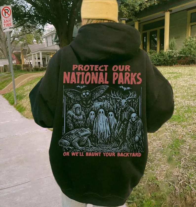 Cryptid National Parks Hoodie, 90s Protect Our Parks Vintage Camping Hiking Hoodie, Retro Wanderlust Hoodie Fantasy Creatures