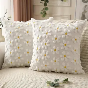 Daisy Pattern Cushion Cover, Soft Furry Cushion, 2pcs Soft Plush Faux Fur Throw Pillow Cover without Filler, Household Decoration Supplies for Home Living Room Bedroom
