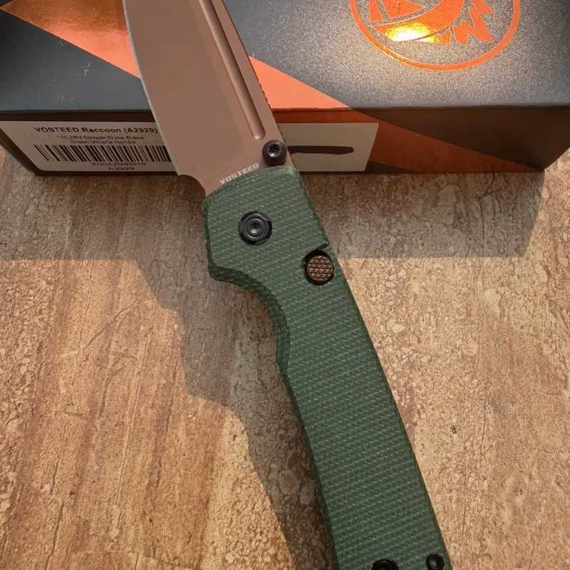 Vosteed Raccoon 2.0 Sheepsfoot Button Lock Knife Green Micarta (3.25" Copper) A2929